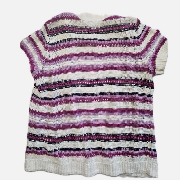 Lane Bryant Cardigan Sweater Womens 10/12 Purple Striped Open Front Short Sleeve - Picture 2 of 10